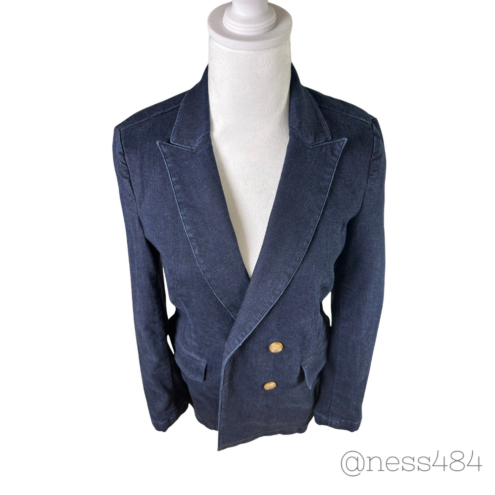 J McLaughlin Women Denim Double Breasted Blazer Jacket‎ Indigo Blue Size 4 - Picture 2 of 6